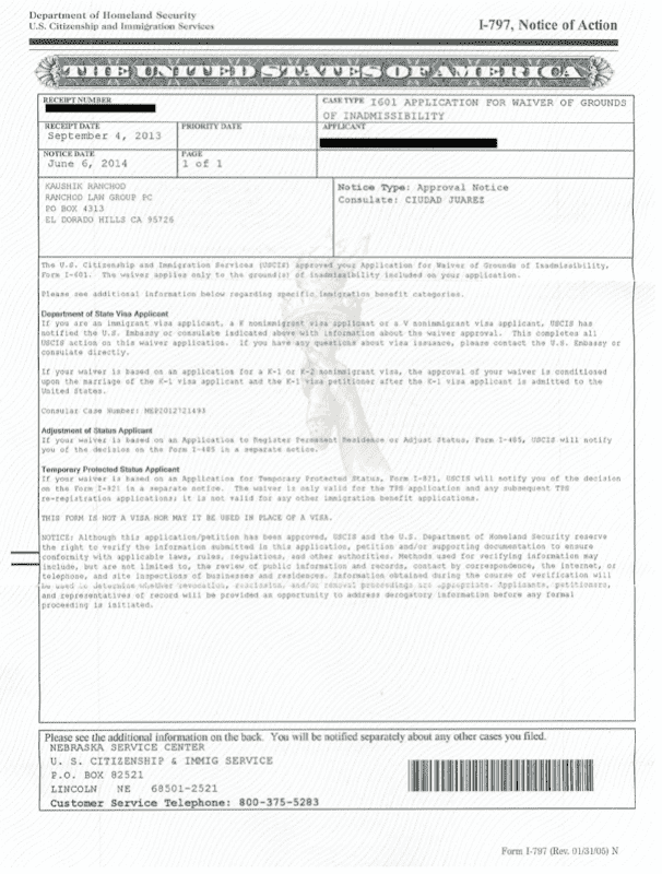 Approved I601, I601A, I612, J1 Waivers